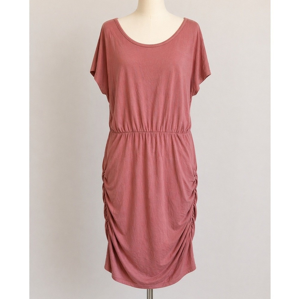 Womens Pink Ruched T Shirt Size XL‎ Dress Boho Cottagecore Chic Bodycon Dress